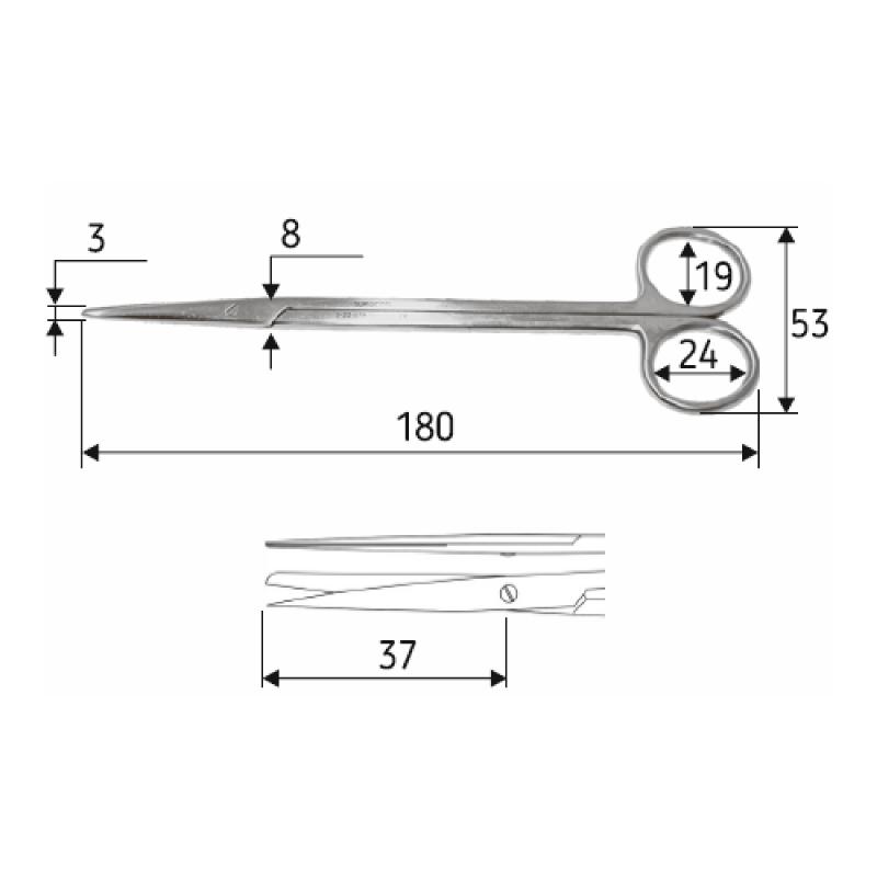 Ножиці J-22-078 Metzenbaum-Nelson, 18 cм, гострий/тупий, прямі.